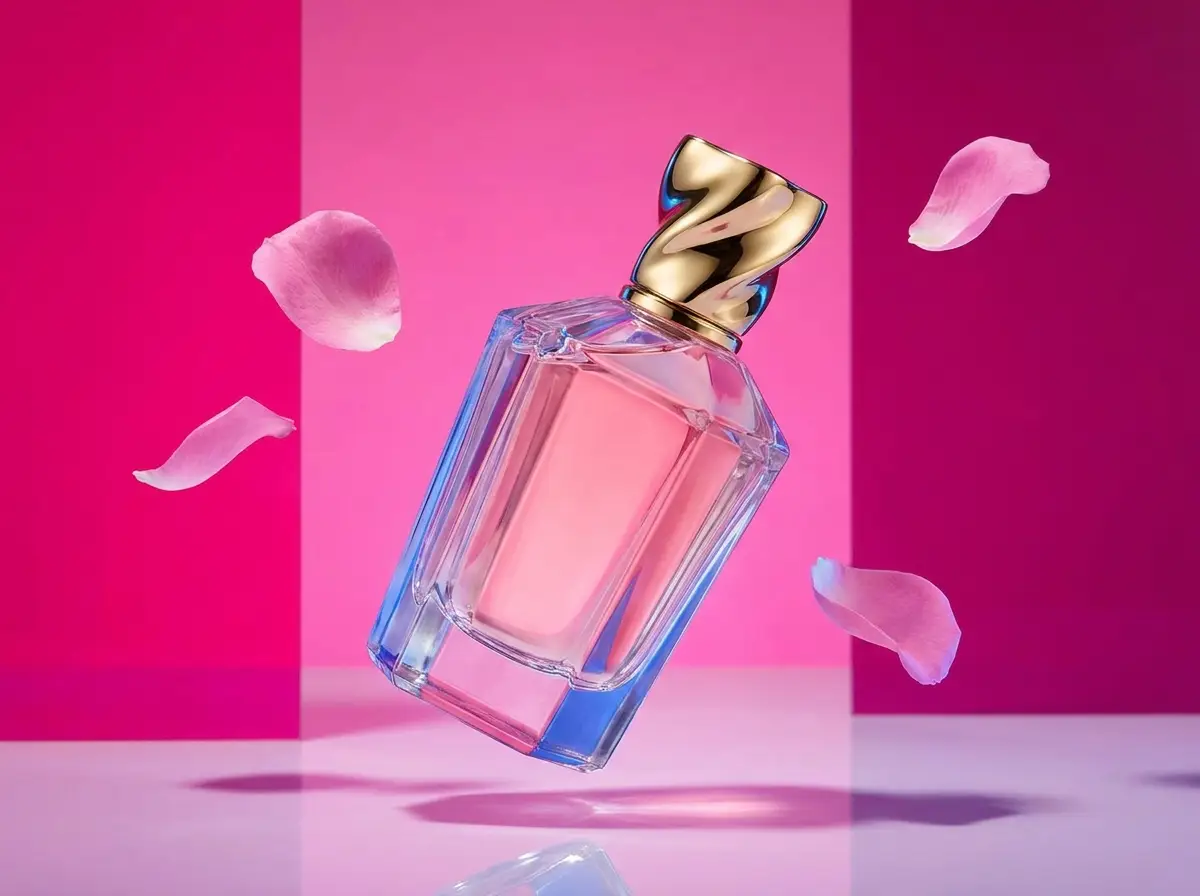 Belleza: perfume con pétalos flotando